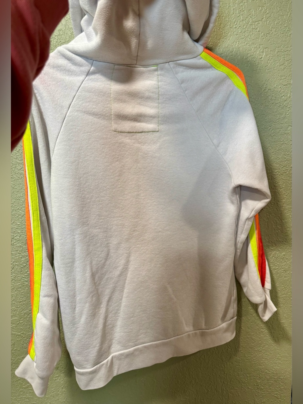 Aviator Nation White Hoodie with Neon Rainbow Sleeve Stripes M - Picture 8 of 8